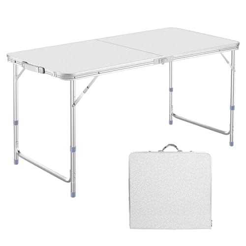 DesertFox キャンプ テーブル アウトドア テーブル 折りたたみ テーブル 120cm/180cm 単品/セット 高さ3段階調整可能 自由に高さ調整可能ピクニック レジャー キャンプ用 折畳み コンパクト 収納 簡単組立 (シルバー，120cm)